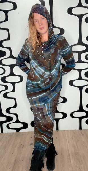 Tie dye hooded maxi dress