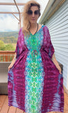 Tie dye caftan, cinched kaftan