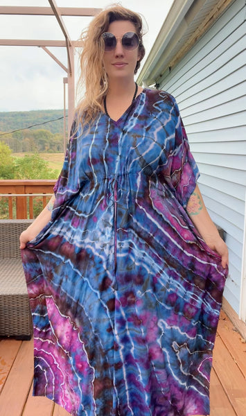 Tie dye caftan, cinched kaftan