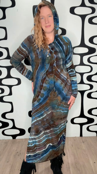 Tie dye hooded maxi dress