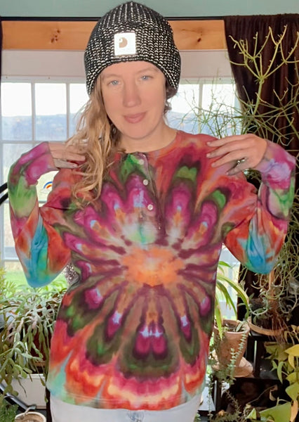 L Tie Dye Thermal Henley Shirt