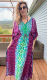 Tie dye caftan, cinched kaftan