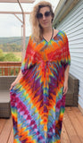 Tie dye caftan, cinched kaftan