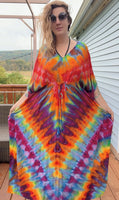 Tie dye caftan, cinched kaftan
