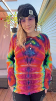 L Tie Dye Thermal Henley Shirt