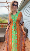 Tie dye caftan, cinched kaftan